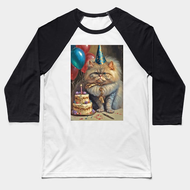 Persian Cat Birthday Card Baseball T-Shirt by candiscamera